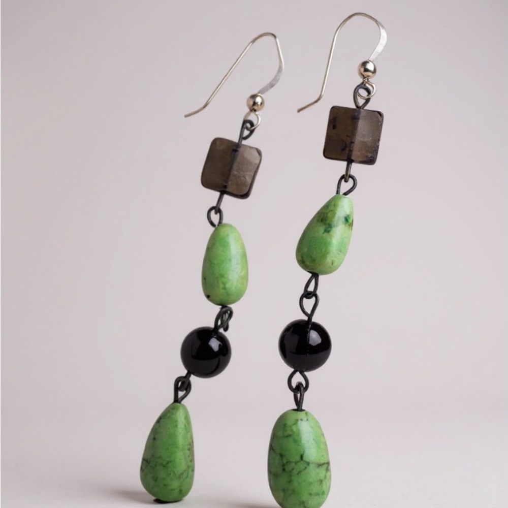 Gaspeit and black onyx/stone and sterling silver earrings